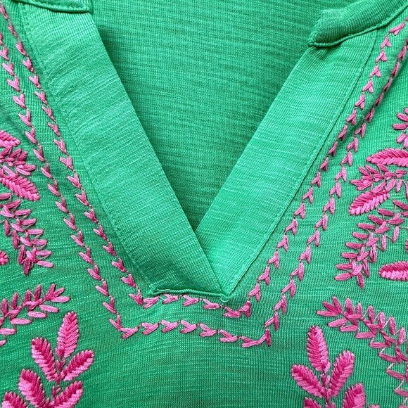 Kim Gravel Bellisima Top Medium Petite Green Pink Embroidery 3/4 Sleeve Tee - Picture 8 of 10